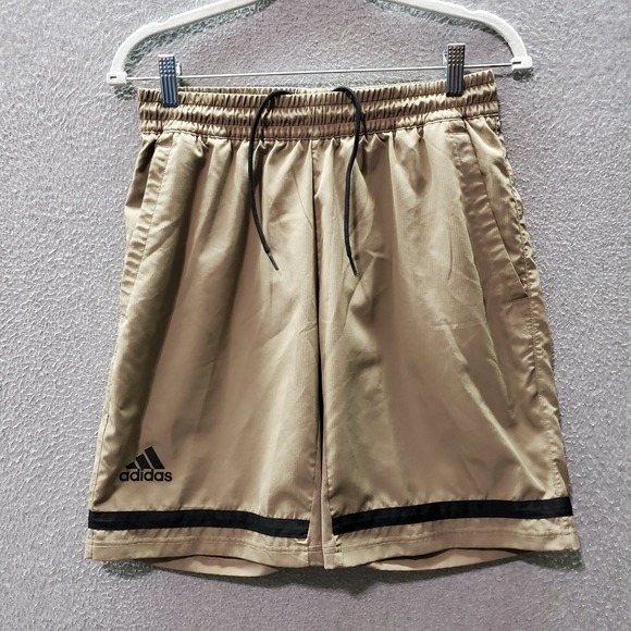 Adidas Boys Activewear Shorts Medium Brown Logo Drawstring Pockets 9" Inseam - Picture 1 of 9